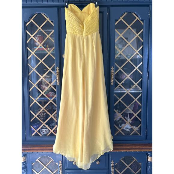 Cassandra Stone by Mac Duggal Flash 7245L Yellow strapless Prom formal dress 6 - Picture 5 of 12